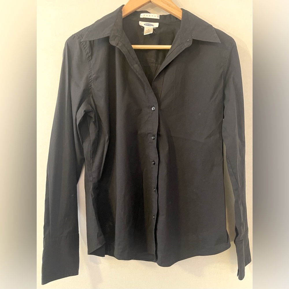 Old Navy🐦‍⬛Black Button Down Shirt (M) Cotton, Polyester & Spandex